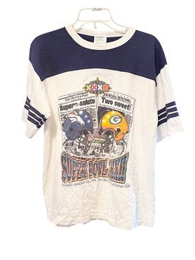 White & Navy Super Bowl XXII single stitch Vintage Graphic Tee